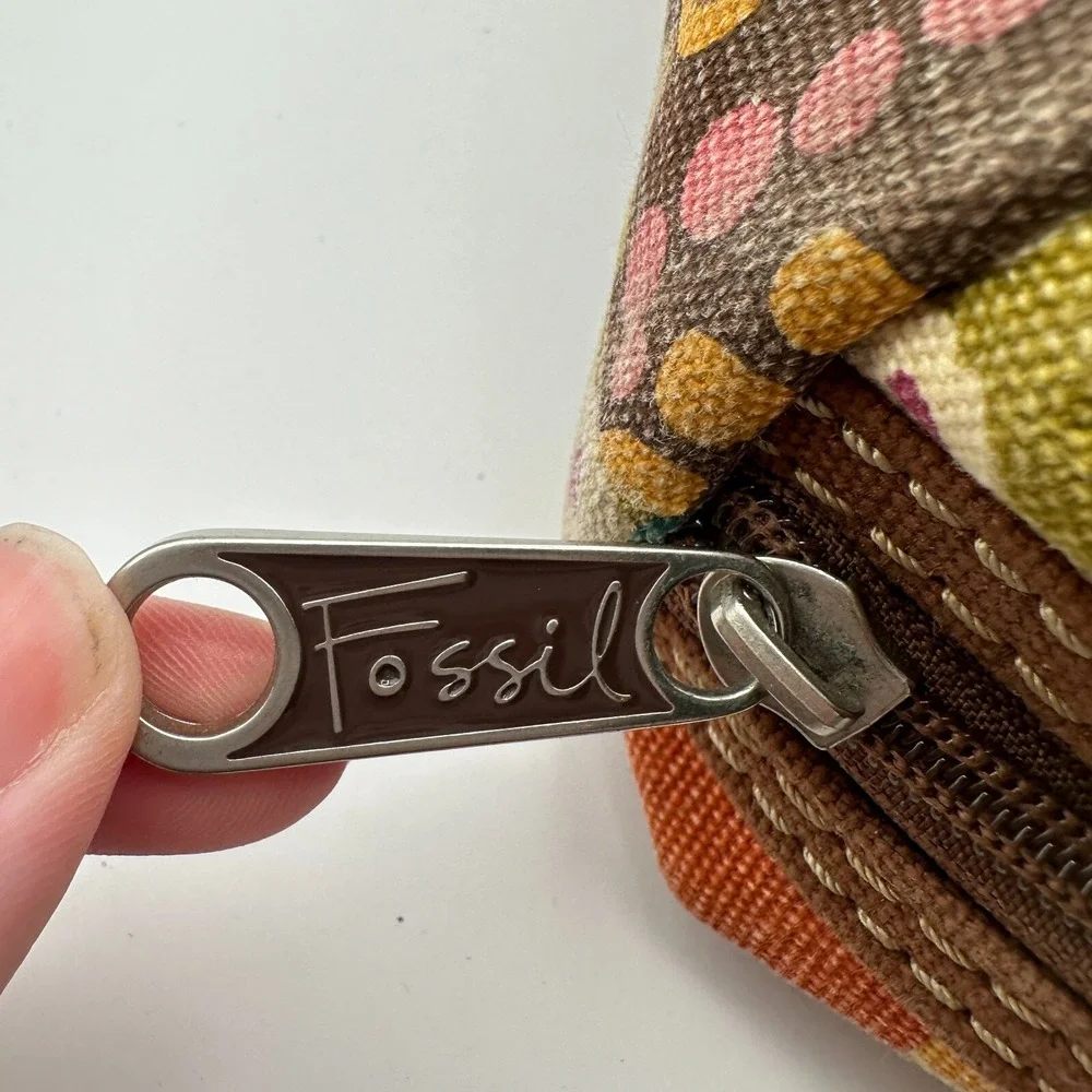 Vintage Fossil Top Handle Bag Yellow Brown Patchwork Print‎ Floral Canvas Boho